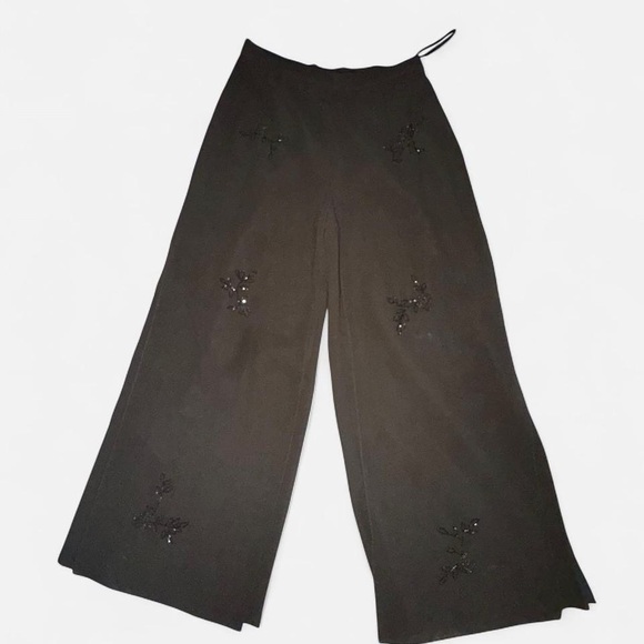 Vintage Betsy Lauren Black Wide-Leg beaded sheer overlay - Picture 2 of 7